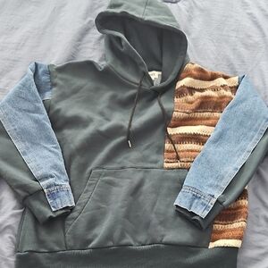 BKE Pieced Denim Hooded Sweatshirt